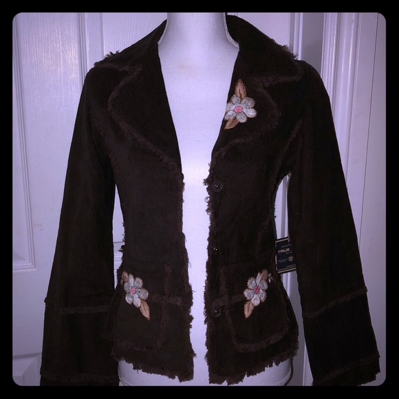 True Grit NWT Brown Embroidered Corduroy Jacket - Picture 2 of 10